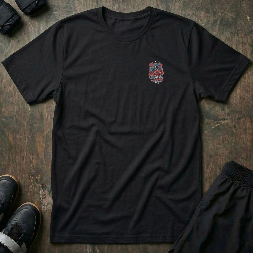 The Rage Never Dies - Hannya Mask Powerlifting Tee - Conquering Barbell