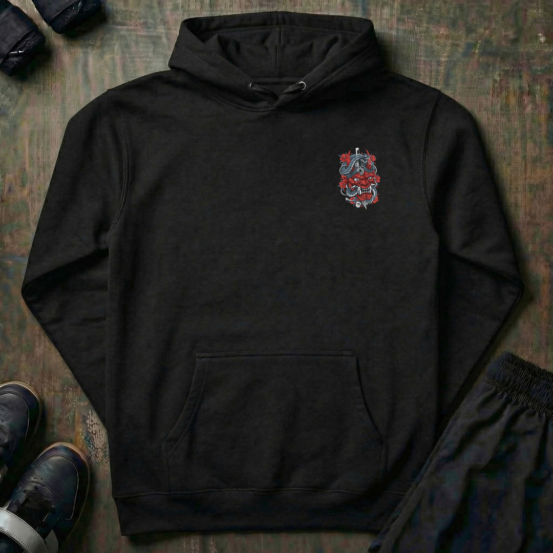 The Rage Never Dies - Hannya Mask pullover hoodie in Black, front