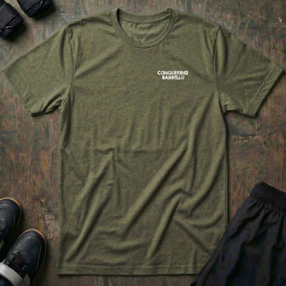 The weights don't care about your feelings tee in Military Green: THE WEIGHTS DON'T CARE ABOUT YOUR FEELINGS