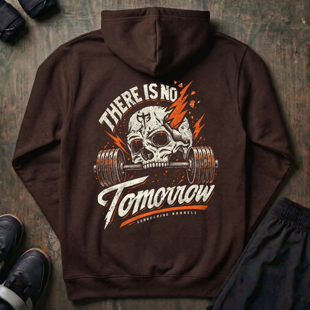 There is No Tomorrow pullover hoodie in Brown, back print