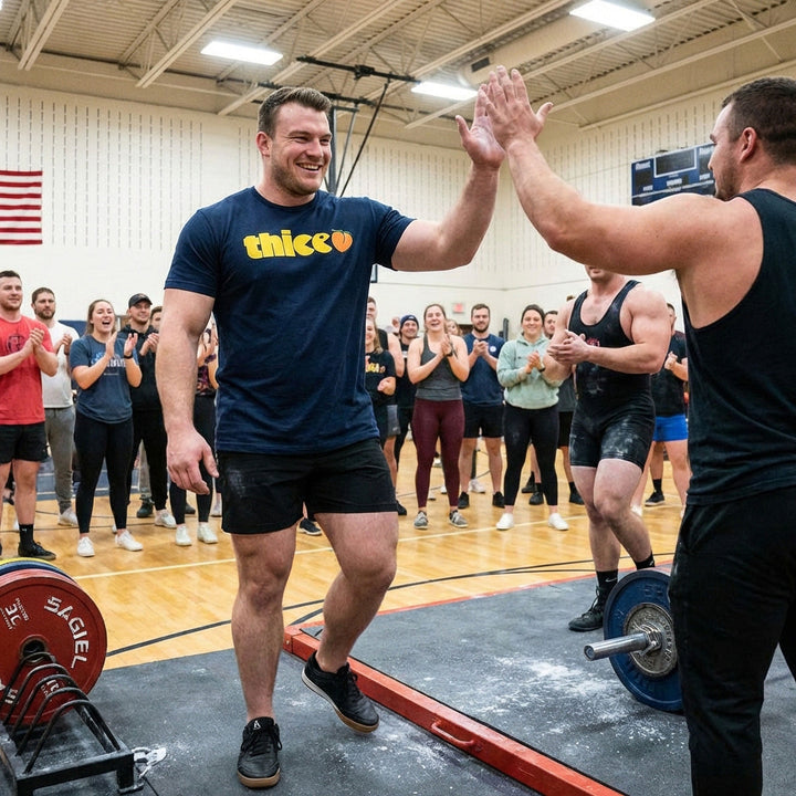THICC (Eater) - on Navy Tee - Conquering Barbell