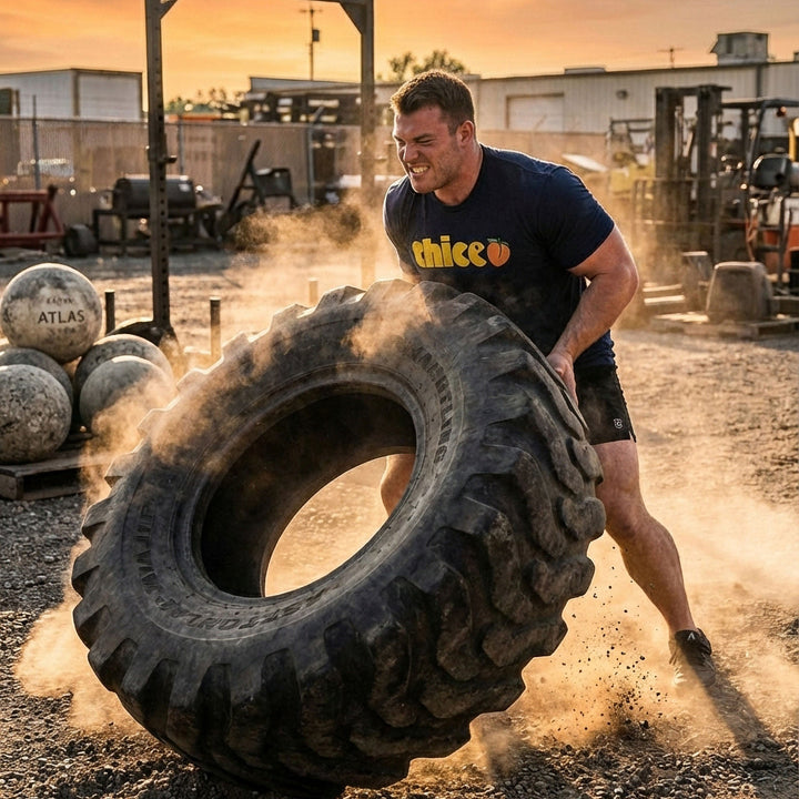 THICC (Eater) - on Navy Tee - Conquering Barbell