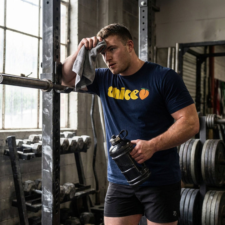 THICC (Eater) - on Navy Tee - Conquering Barbell