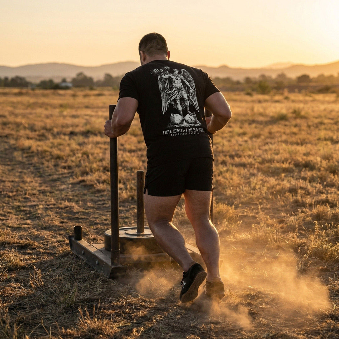 Time Waits For No One - Black Tee - Conquering Barbell