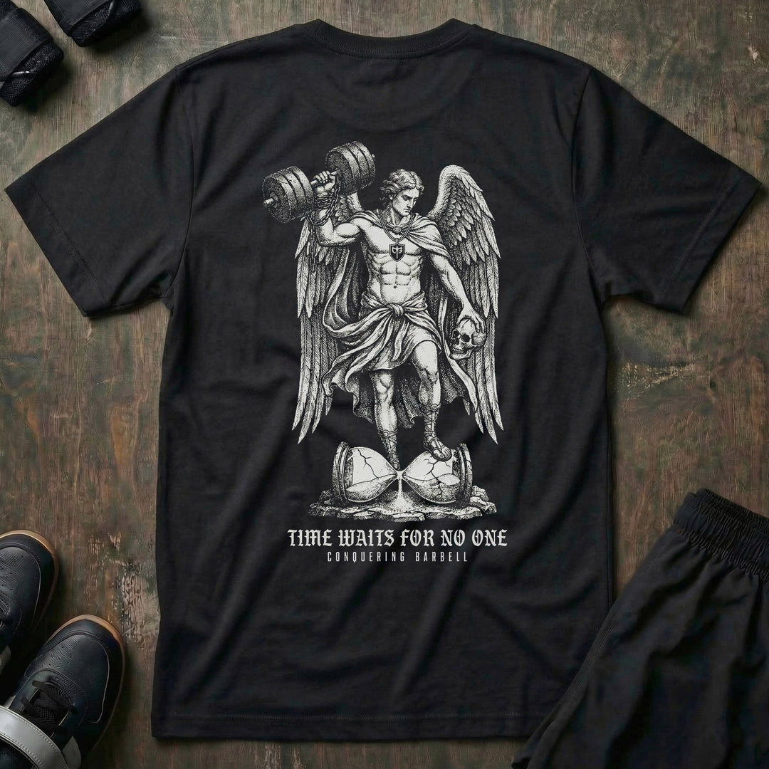 Time Waits For No One - Black Tee - Conquering Barbell
