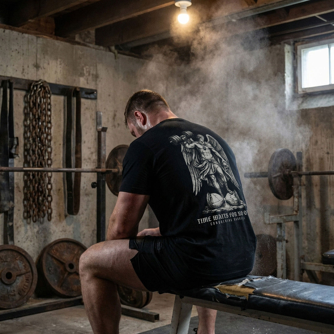 Time Waits For No One - Black Tee - Conquering Barbell
