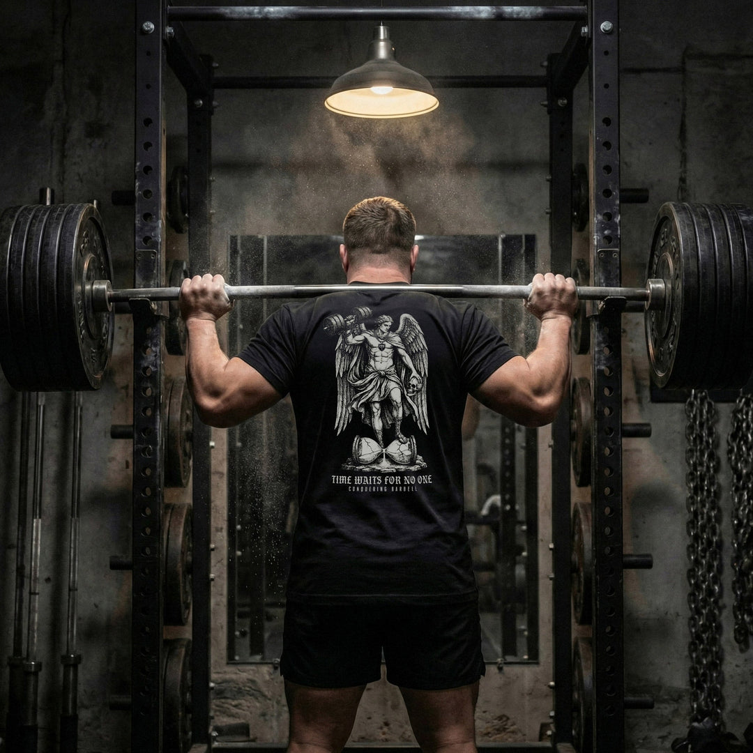 Time Waits For No One - Black Tee - Conquering Barbell