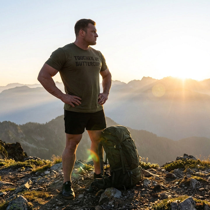 Toughen Up Buttercup. - on Military Green tee - Conquering Barbell
