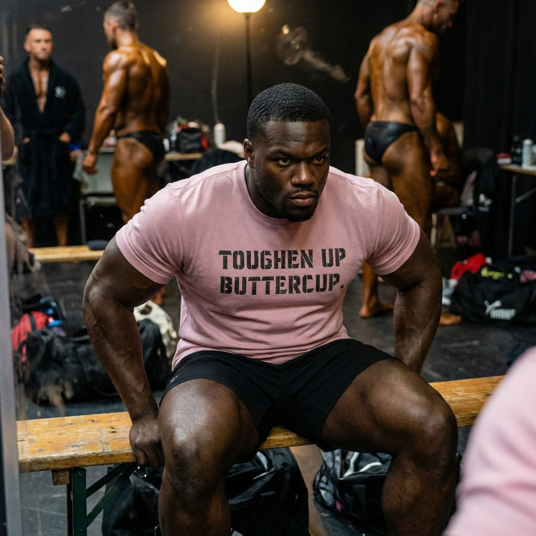 Toughen Up Buttercup. - on Pink tee - Conquering Barbell