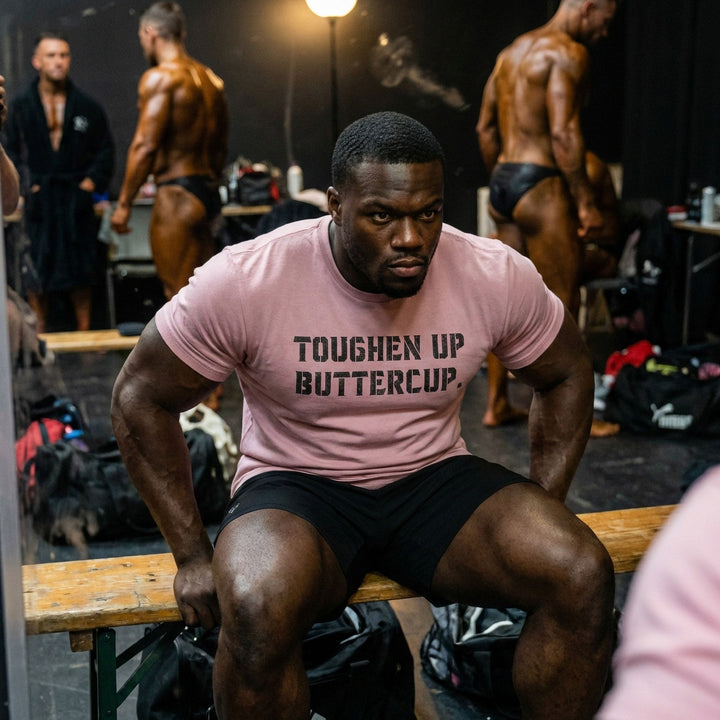 Toughen Up Buttercup. - on Pink tee - Conquering Barbell