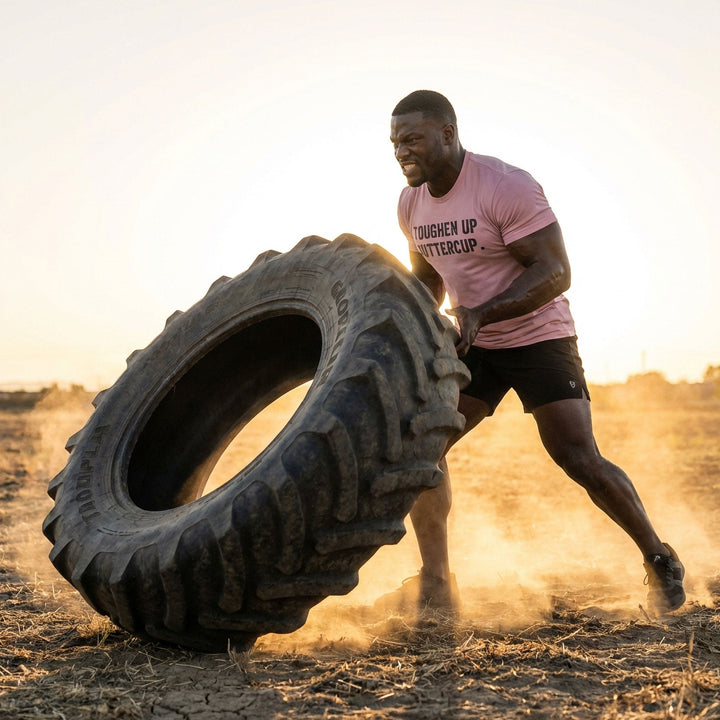 Toughen Up Buttercup. - on Pink tee - Conquering Barbell