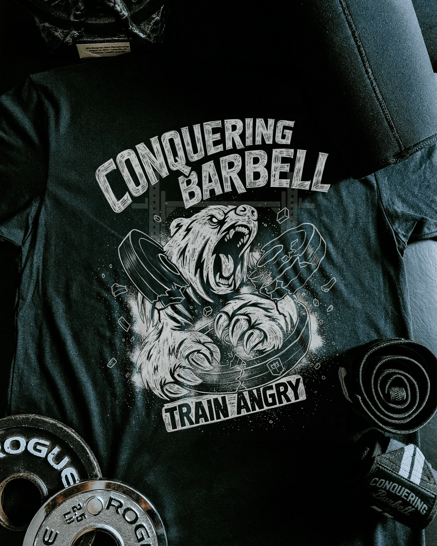 Train Angry - Grizzly - Black Tee - Conquering Barbell