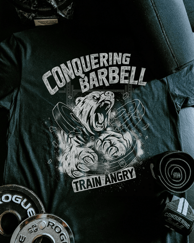 Train Angry - Grizzly - Black Tee - Conquering Barbell
