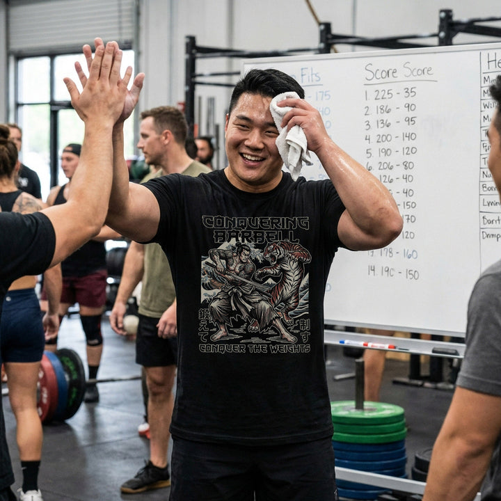 Train to Conquer - Powerlifting on Black Tee - Conquering Barbell