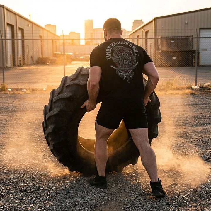 Unbreakable Will - on Black Tee - Conquering Barbell