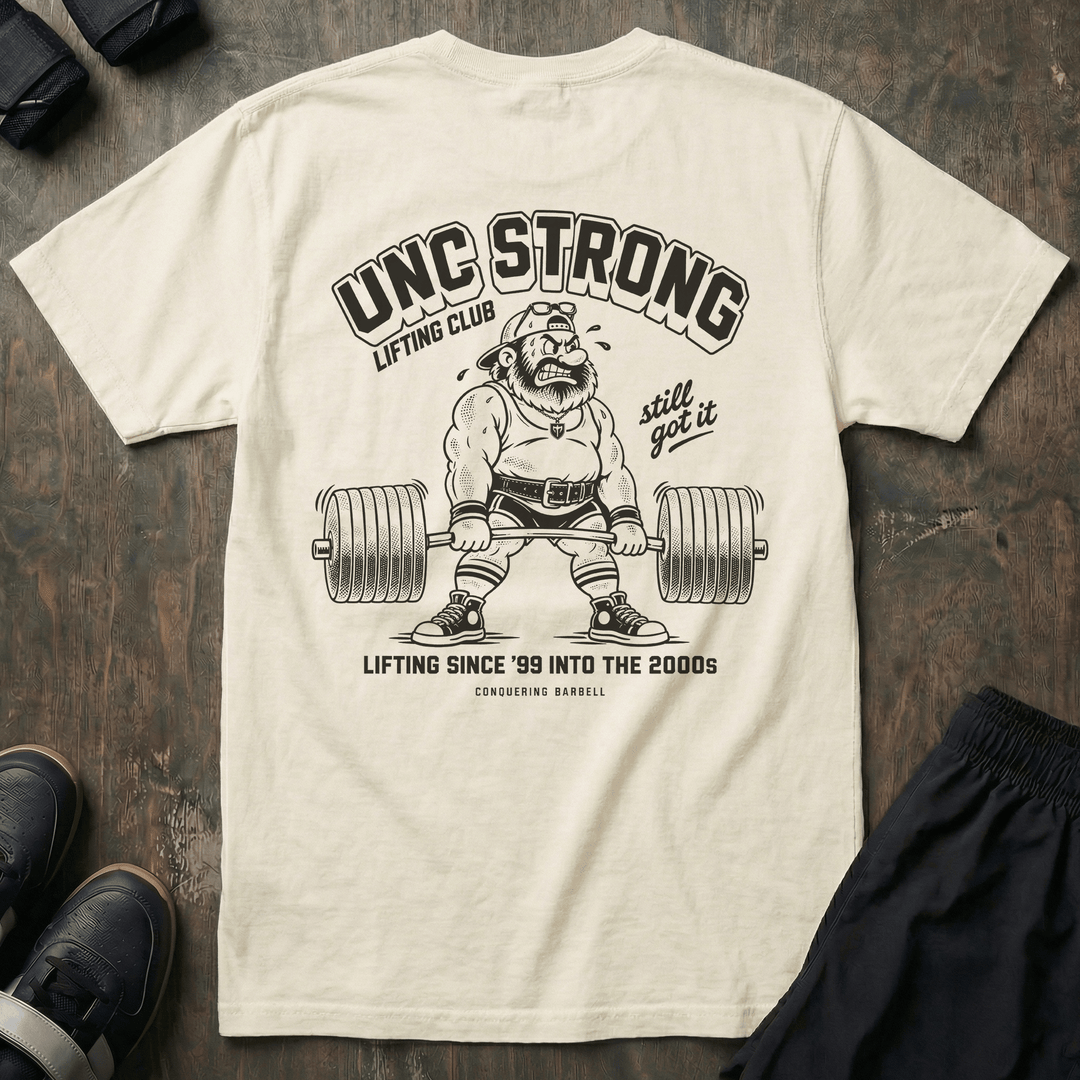 Unc Strong Lifting Club relaxed fit tee in Ivory: up ready to work