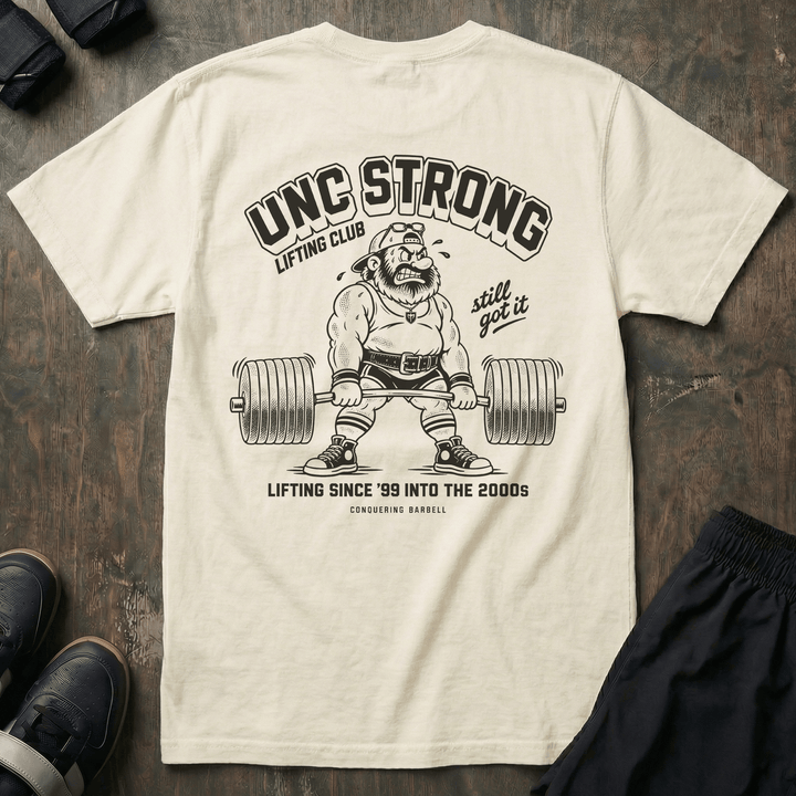Unc Strong Lifting Club relaxed fit tee in Ivory: up ready to work