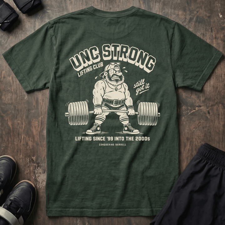 Unc Strong Lifting Club relaxed fit tee in Moss: up ready to work