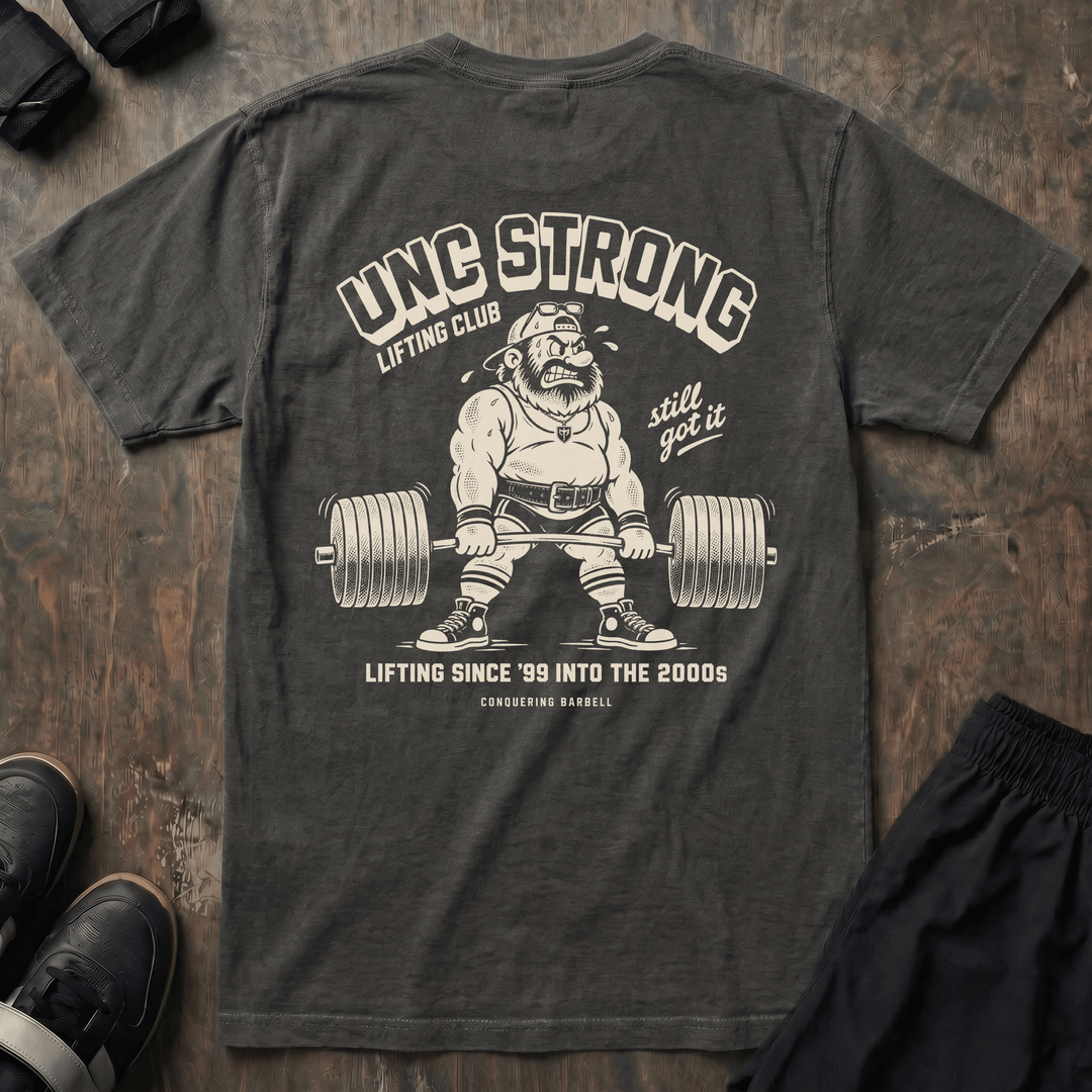 Unc Strong Lifting Club relaxed fit tee in Pepper: up ready to work