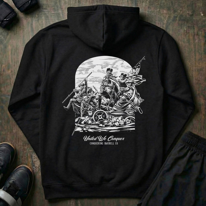 United We Conquer - on Black Pullover Hoodie - Conquering Barbell