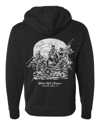 United We Conquer - on Black Pullover Hoodie - Conquering Barbell