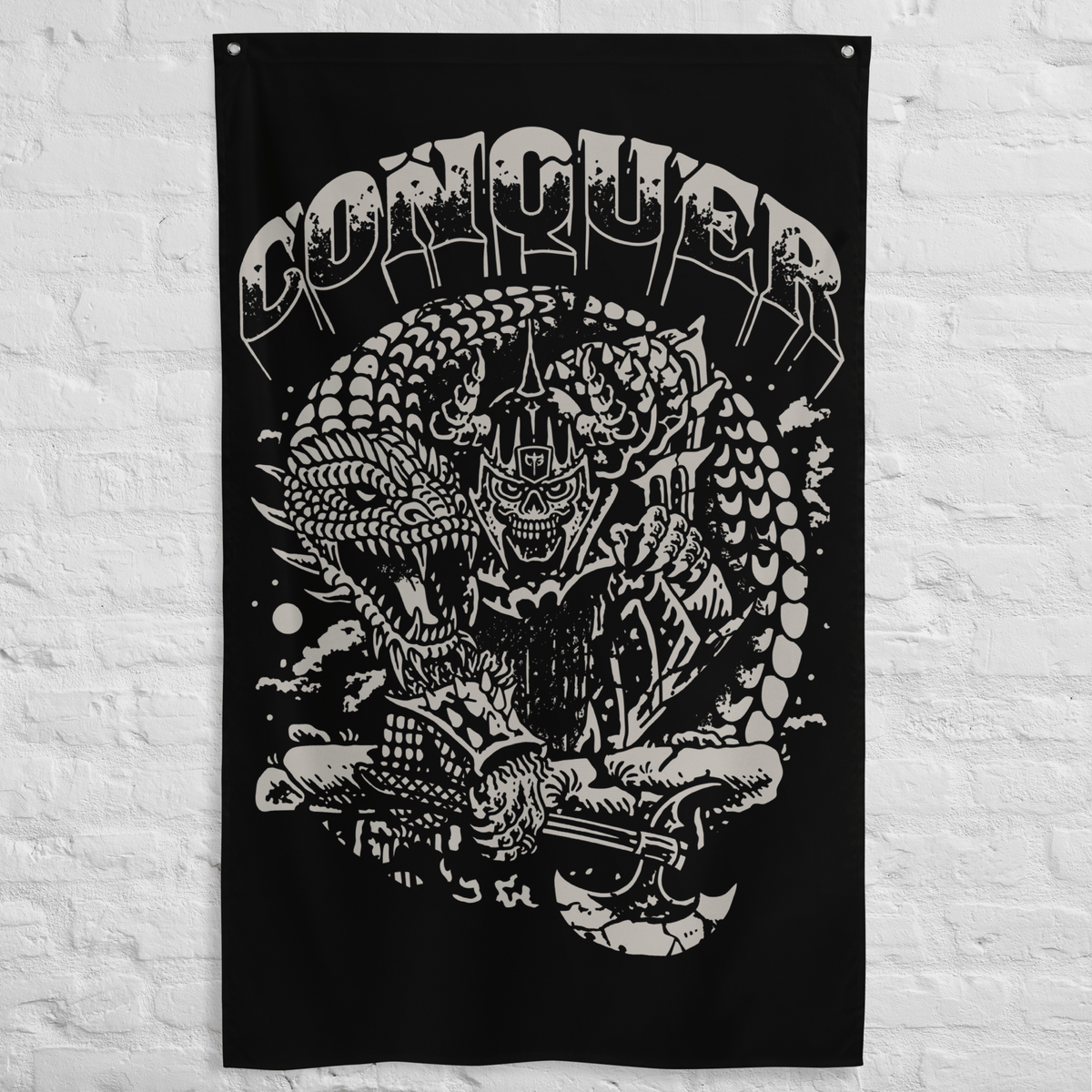Viking Dragon - Polyester Flag, vertical gym flag hanging in a home gym - Conquering Barbell