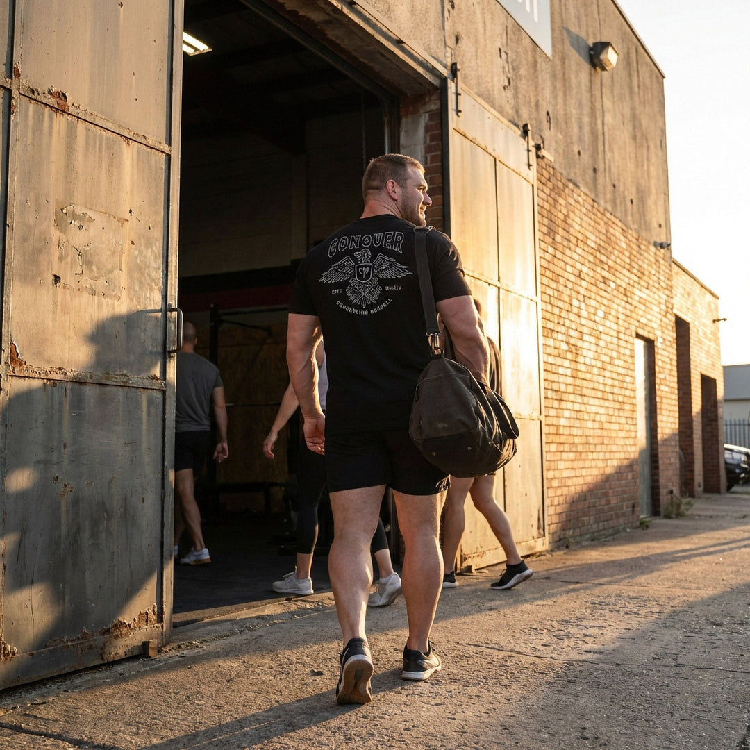 Talons Out tee in Black: an eagle with spread wings and the CB shield crest over crossed barbells