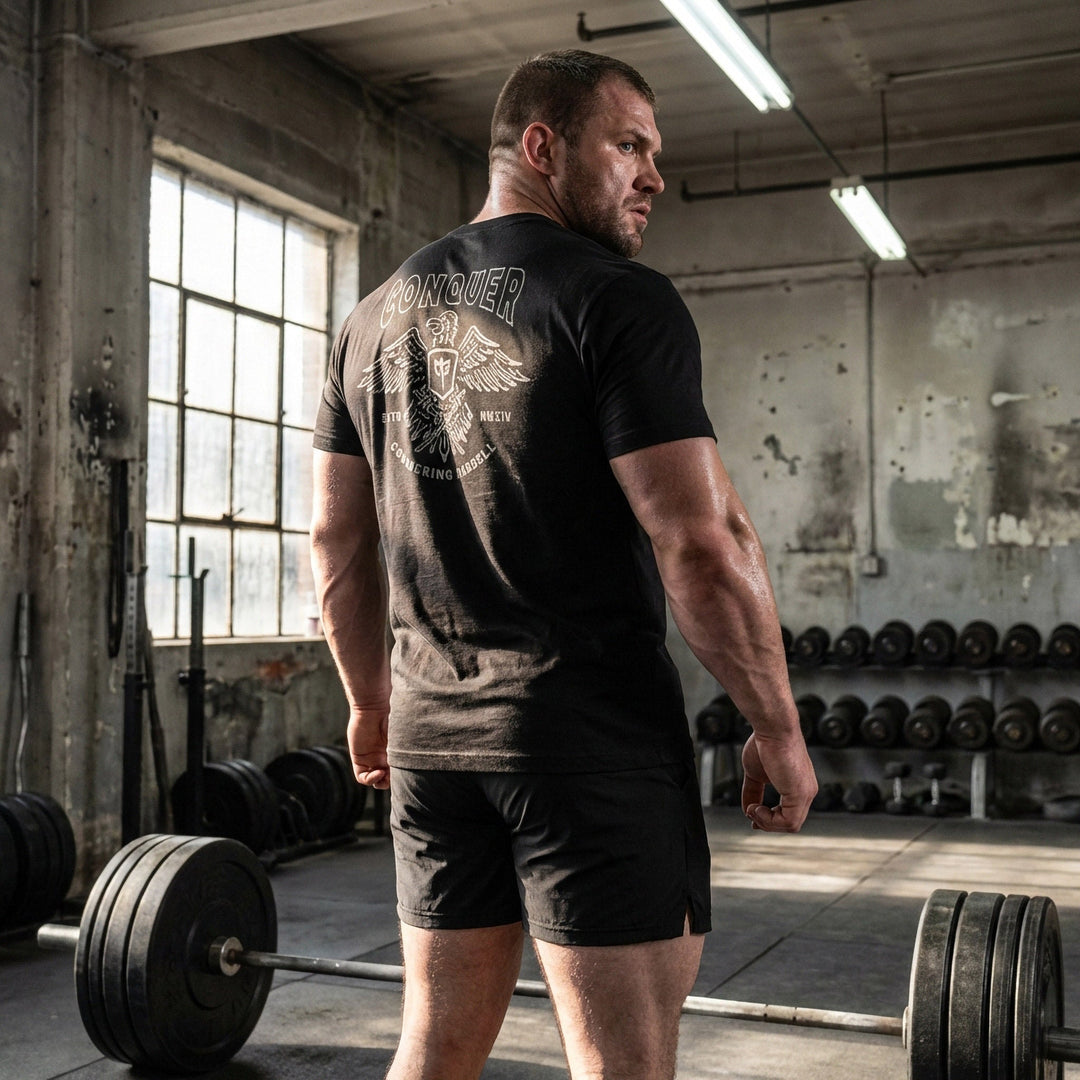 Talons Out tee in Black: an eagle with spread wings and the CB shield crest over crossed barbells