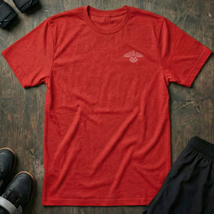 Talons Out tee in Red: an eagle with spread wings and the CB shield crest over crossed barbells