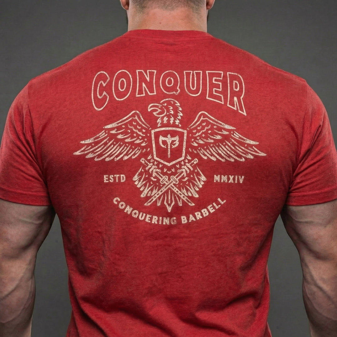 Talons Out tee in Red: an eagle with spread wings and the CB shield crest over crossed barbells