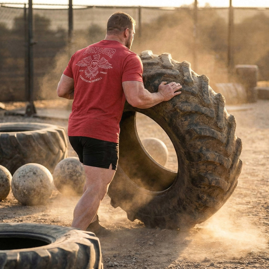 Talons Out tee in Red: an eagle with spread wings and the CB shield crest over crossed barbells