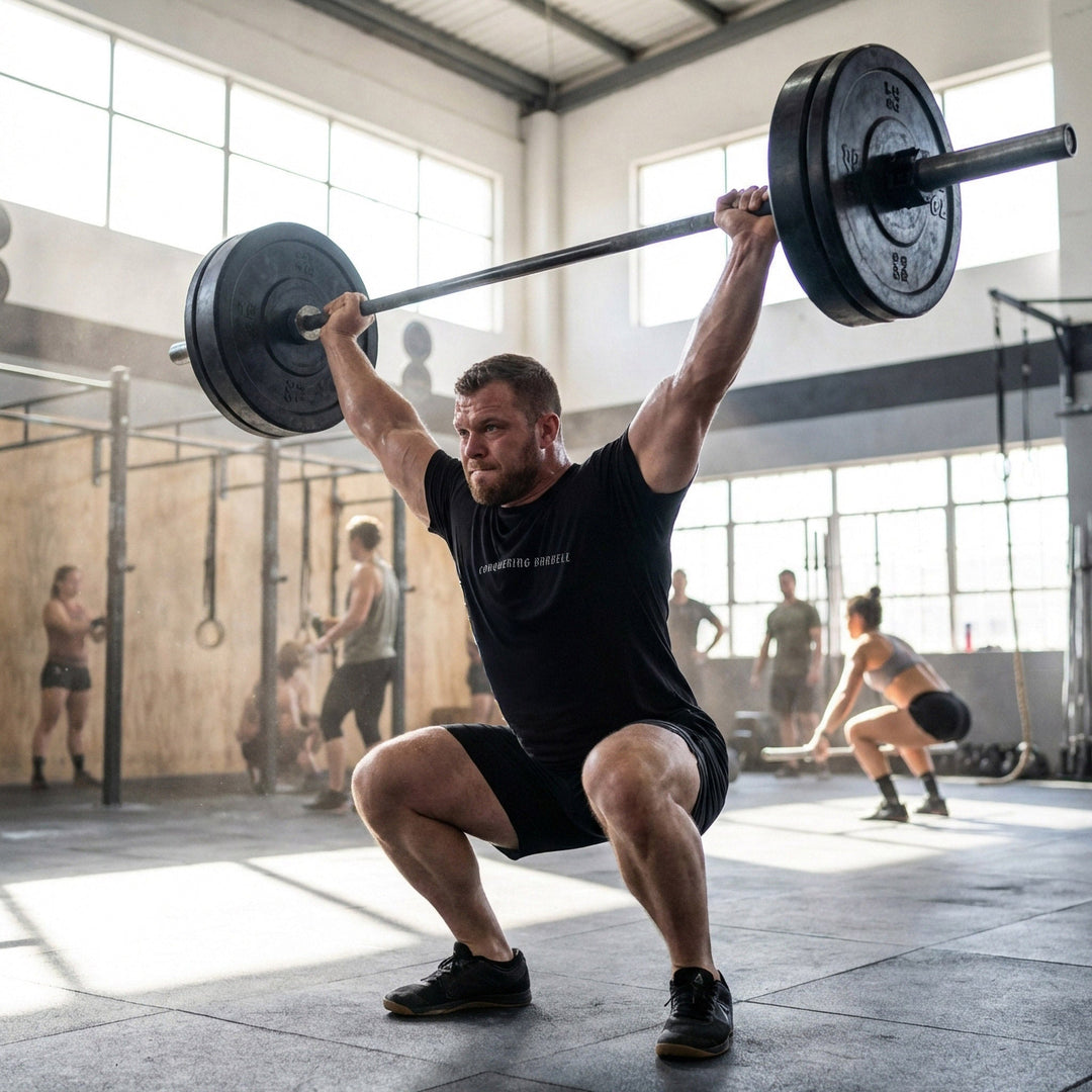 War Gorilla tee in Black: an armored warrior gorilla wielding a barbell like a battle axe in an epic battle scene