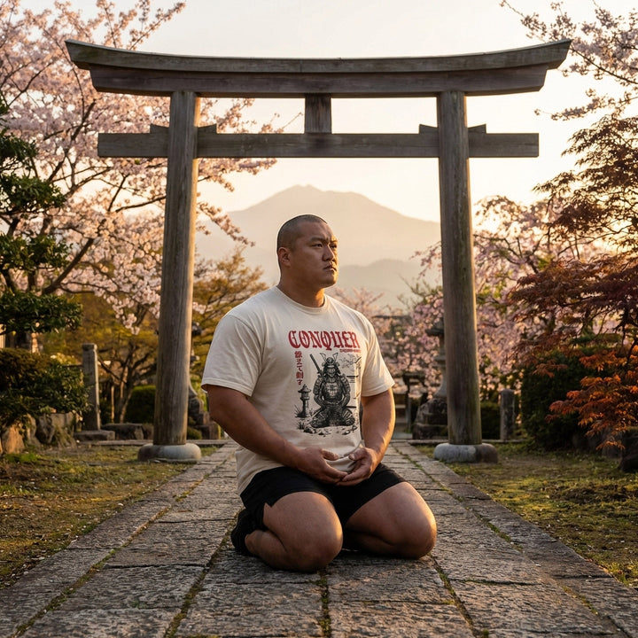Warrior in the Garden V2 relaxed fit tee in Ivory: a samurai in full armor
