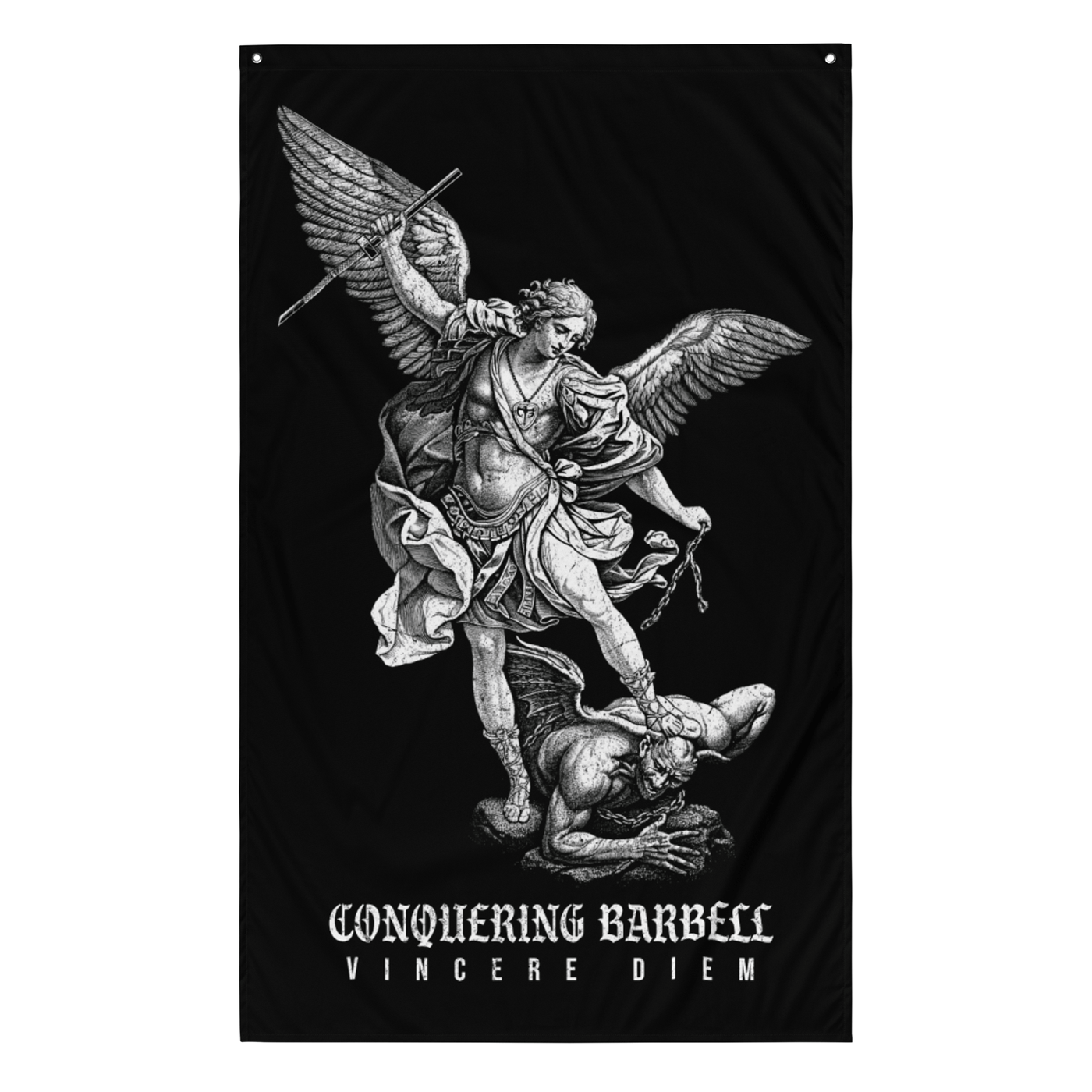 Win the Day - Angel vs Demon - 3' x 5' Polyester Flag - Conquering Barbell