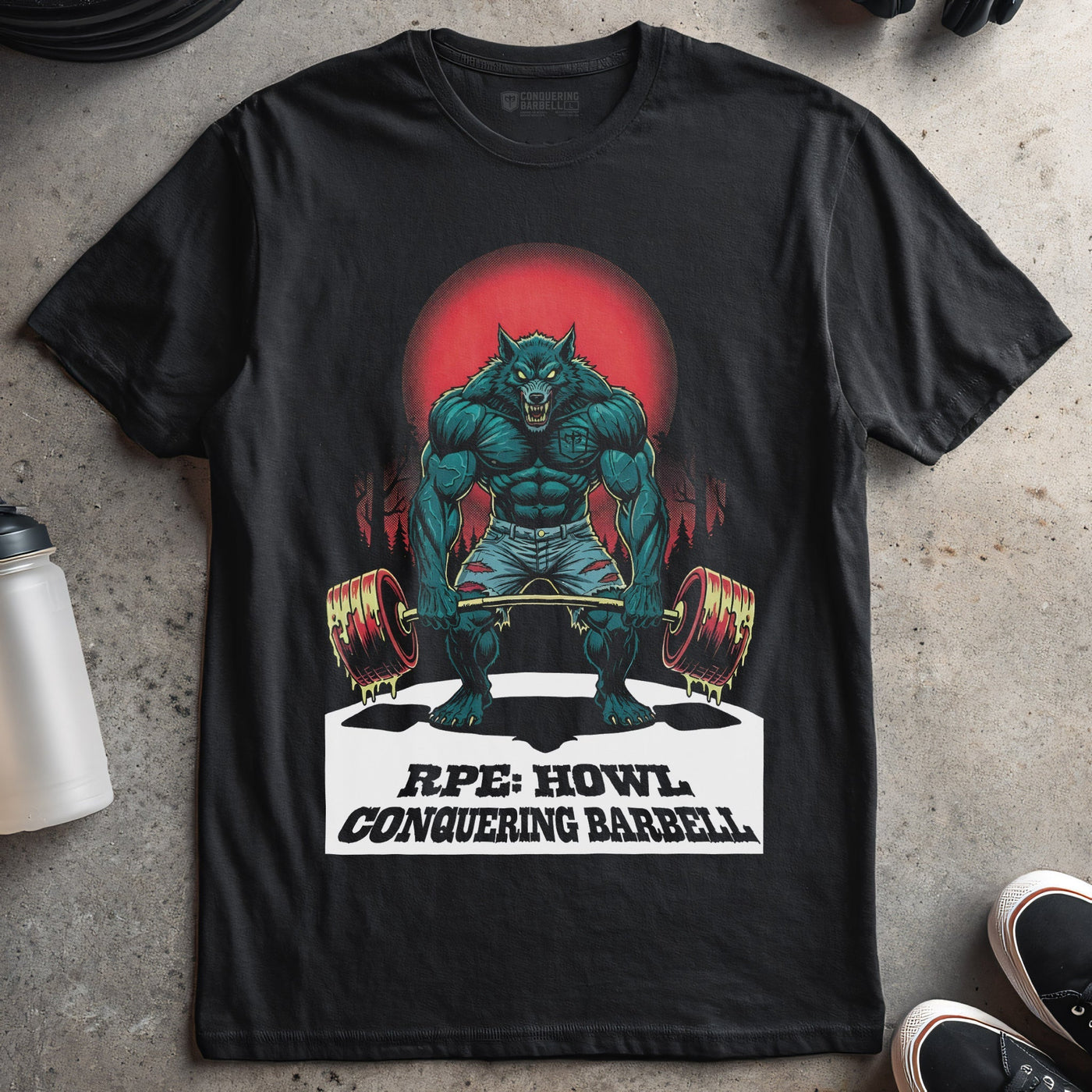 Wolfman Deadlift - on Black Tee - Conquering Barbell