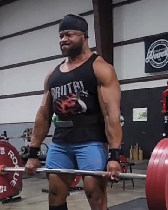 Rich M. deadlifting in the Brutal Lifts tank