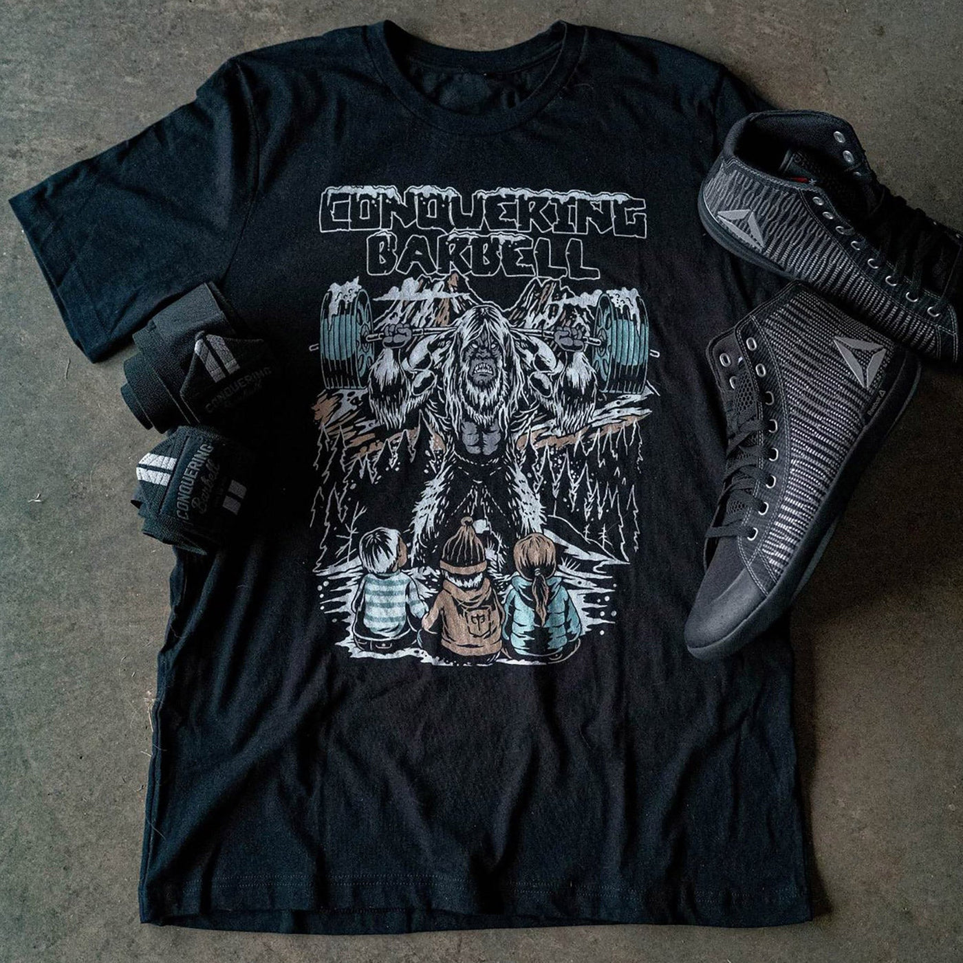 Yeti Squats - on Black Tee - Conquering Barbell