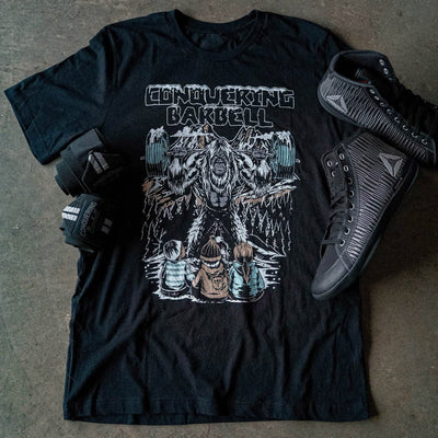 Yeti Squats - on Black Tee - Conquering Barbell