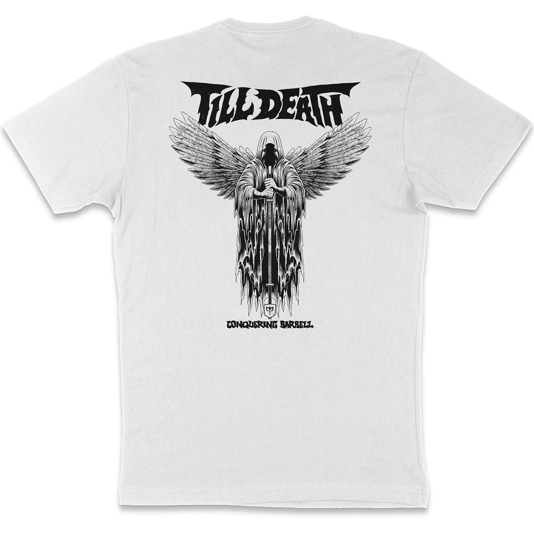 Angel of Barbell Death tee in White
