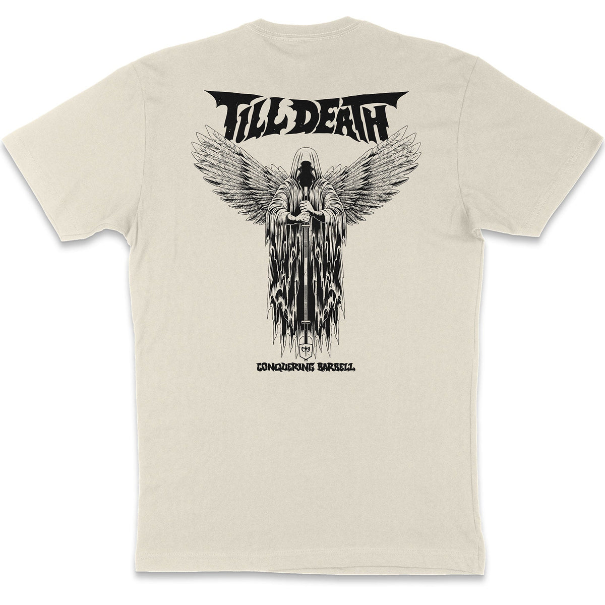 Angel of Barbell Death tee in Sand