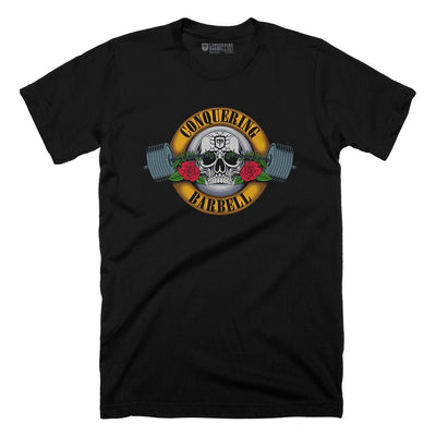 Barbell & Roses - on Black tee - Conquering Barbell