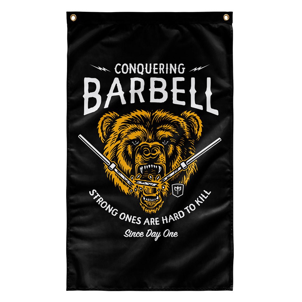 Breaking Barbell Bear Flag -White/Gold - 3&