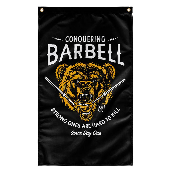 Breaking Barbell Bear Flag -White/Gold - 3&