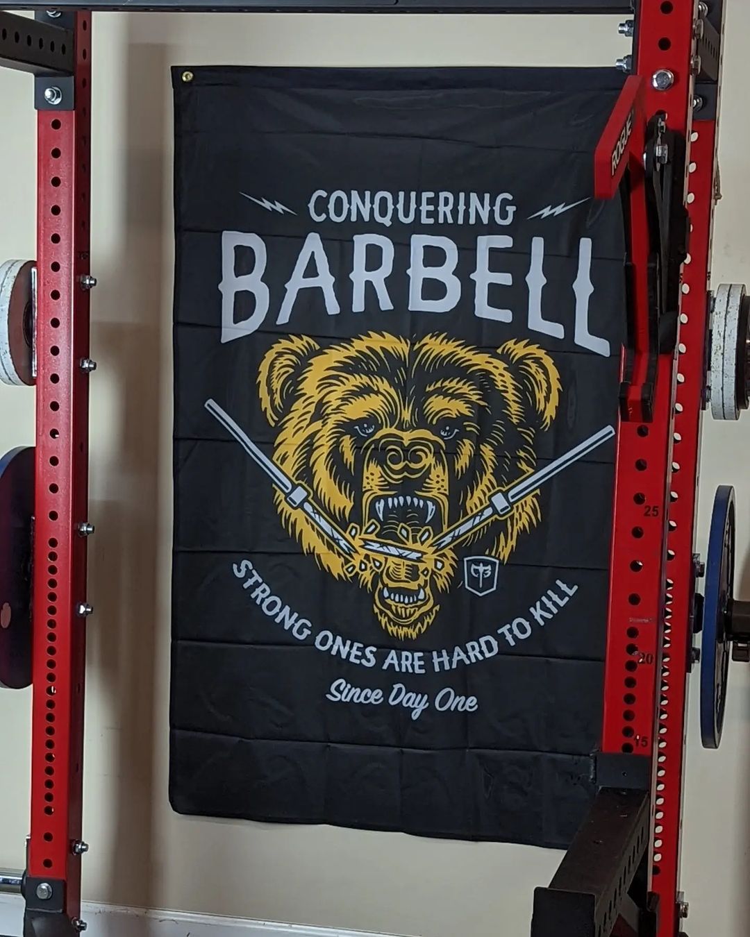 Breaking Barbell Bear Flag -White/Gold - 3&