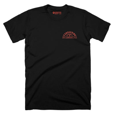 CB Iconic Badge - on Black Tee - Conquering Barbell