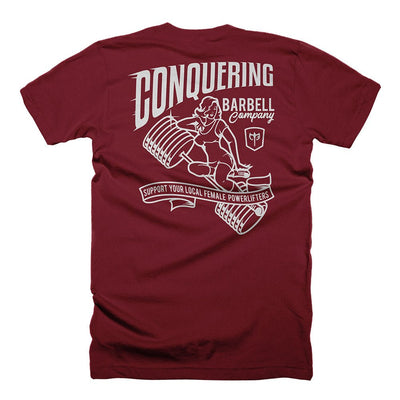 CB Pin-up - on Maroon Tee - Conquering Barbell