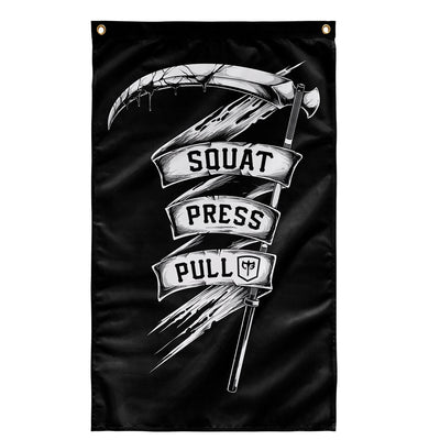CB Scythe - CB Iconic Squat Press Pull® Flag - 3' x 5' Polyester Flag - Conquering Barbell