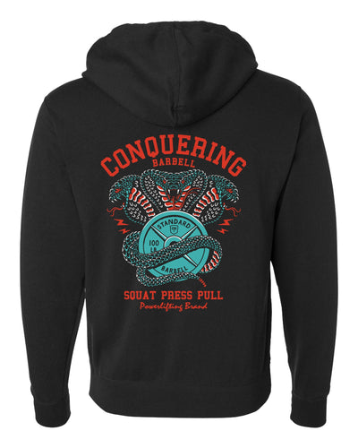 Cobras - Squat Press Pull® - on Black Pullover Hoodie - Conquering Barbell