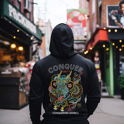 Conquer - Gorilla - on Black Pullover Hoodie - Conquering Barbell
