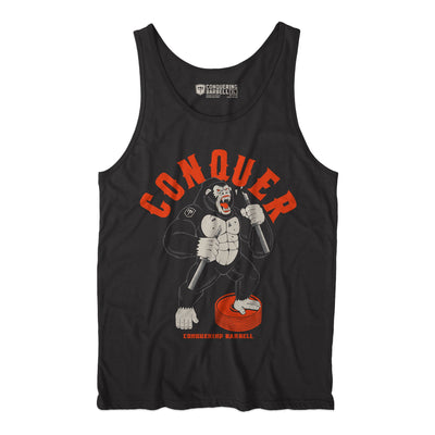 Conquer - Raging Gorilla - on Black tank top - Conquering Barbell